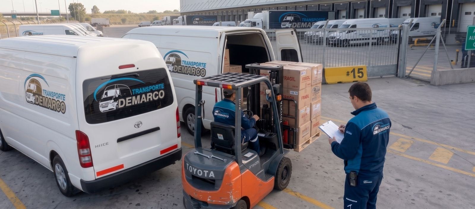 Carga de mercadería en el depósito de Demarco Transporte